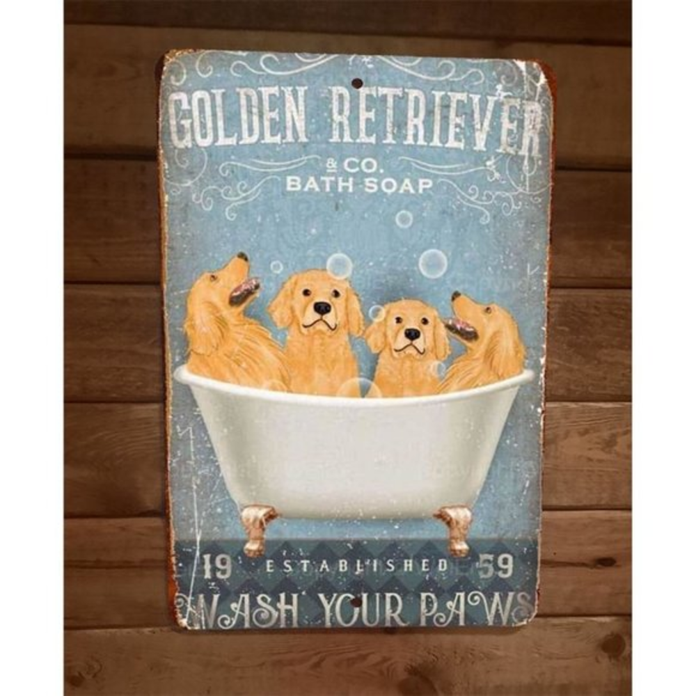 Golden Retriever Dog Bath Soap 8x12 Metal Wall Sign Animal‎ Poster